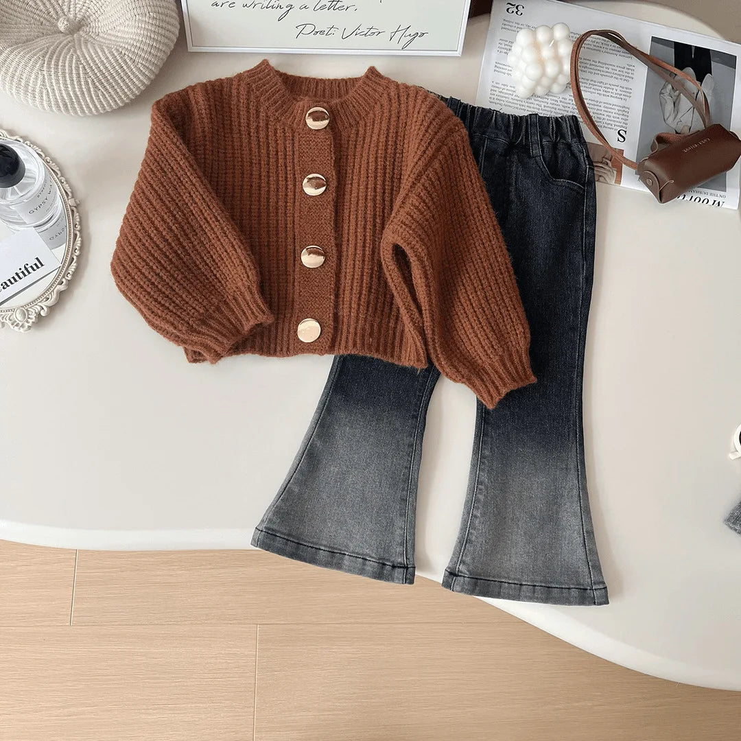 Baby Girls' Sweater Autumn and Spring New Children's Knitted Cardigan Top Fashion Solid Color Kids Outwear Coat
