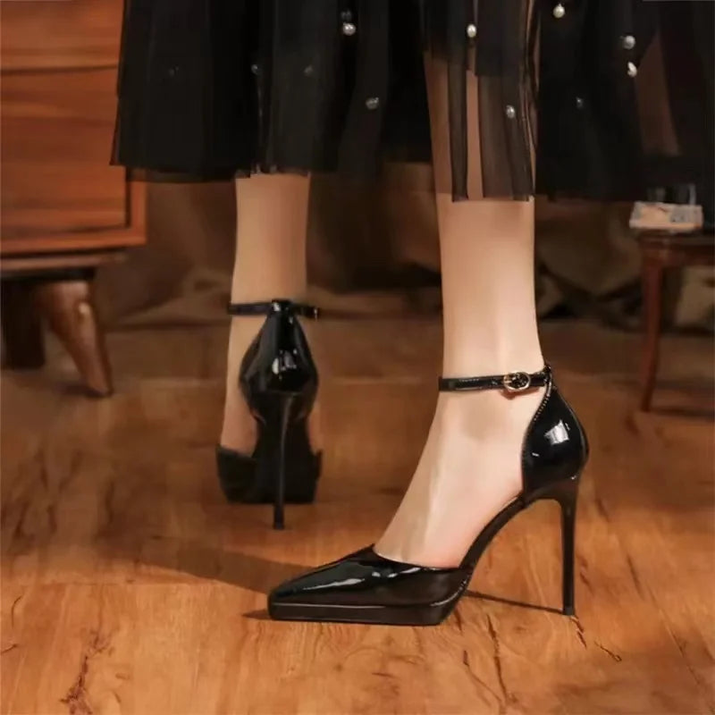 Pointed Toe High Heels Women's Shoes Comfortable Red Sole Waterproof Platform Spring Autumn Etiquette New 2025 Thin Heel