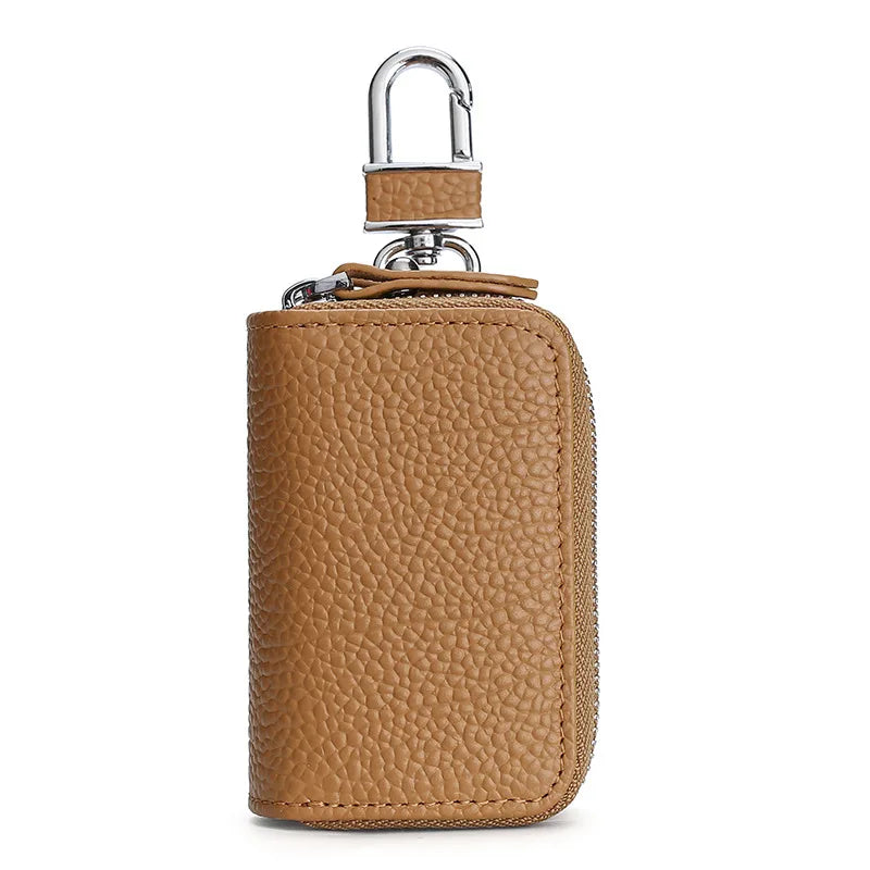 Crazy Horse leather key chain bag double zipper leather car key bag General Motors multi-purpose home double key bag keycase