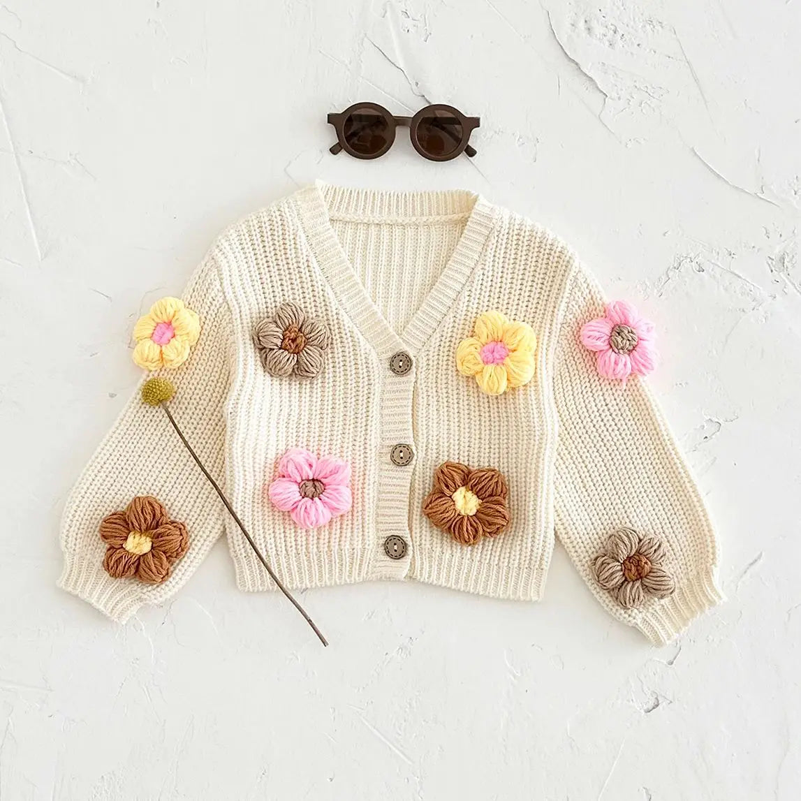 Baby Cardigan Sweater Autumn Winter Baby Tops Fashion Knit Coats Long Sleeve Flower Handmade Newborn Clothing Toddler Infant Gir