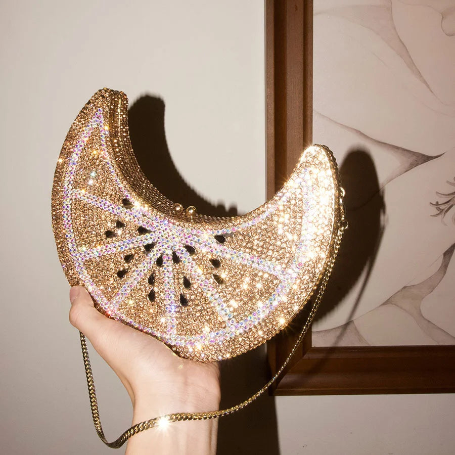 XIYUAN Watermelon Shaped Rhinestone Evening Clutch Bag Women Multicolor Crystal Handbag for Wedding Cocktail Summer Party Purse