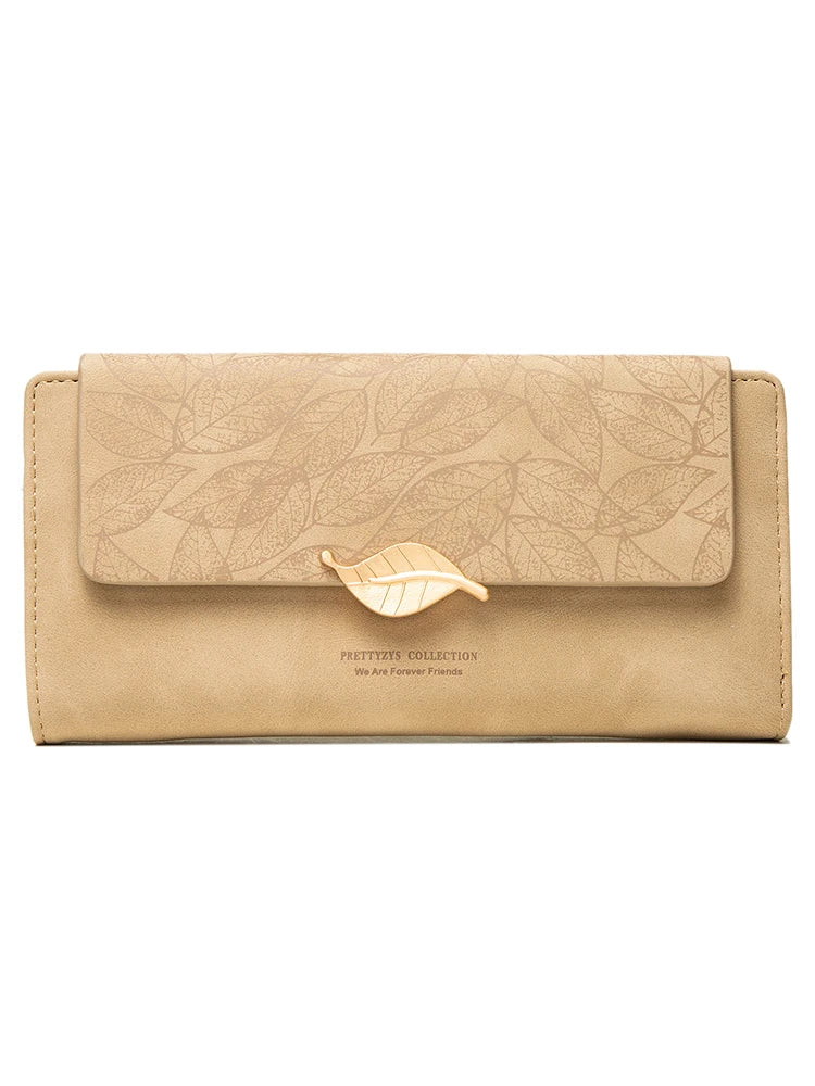 Purse Female Niche Design Retro Simple Long Mobile Phone Bag Frosted Leaf Women's Purse 2023 New Trend All-Matching Wallet Women
