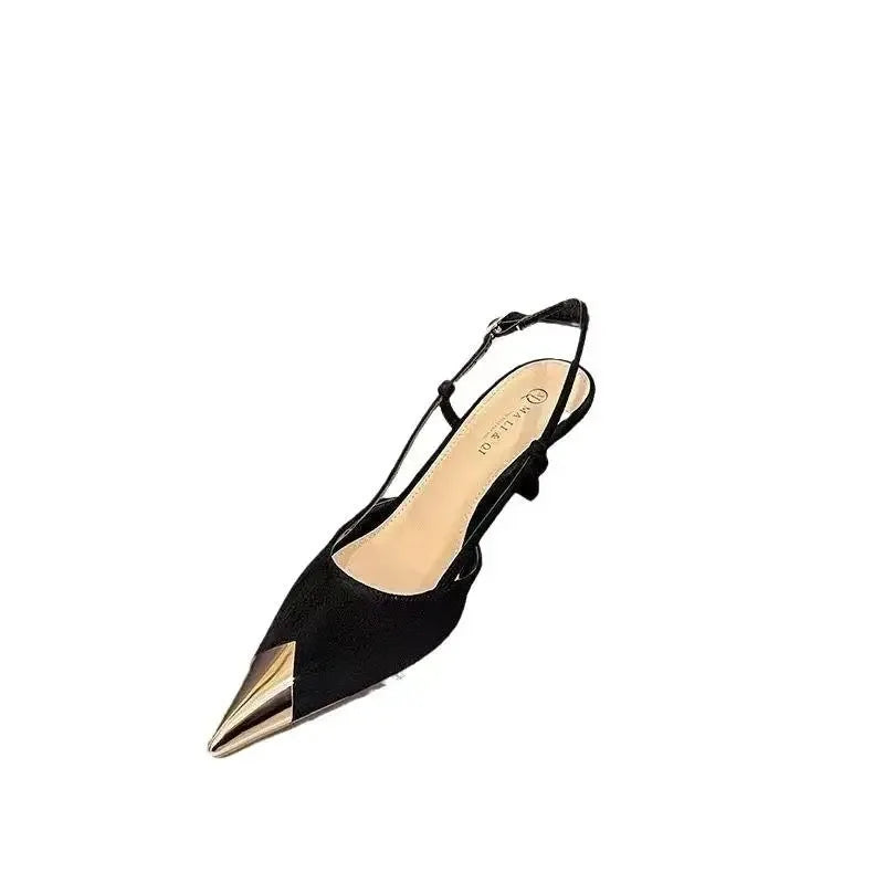 Pointed Toe High Heels Women's Thin Heel Summer 2026 New Black Seductive Suede Personality Wrap Head Sandals Women Fashionable