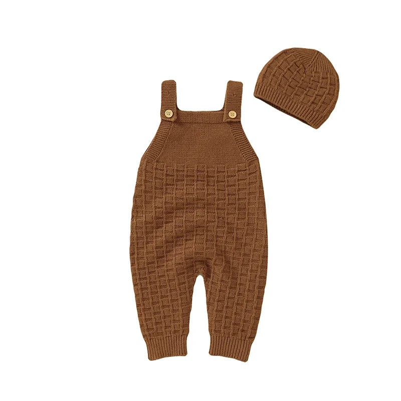 Baby Romper Fashion Solid Newborn Girl Jumpsuit Sleeveless Summer Infant Boy Sling Clothes Hat Knit 0-18M Overalls 2pcs Playsuit