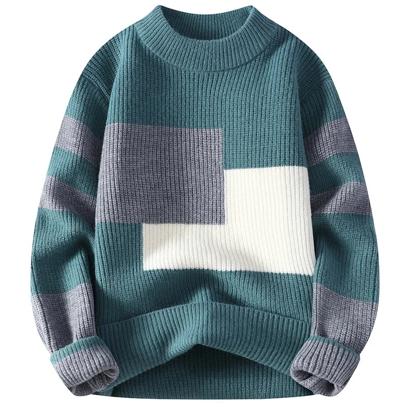 Sweaters men 2024 winter korean style mens warm sweater mens fashion sweaters Splicing color patterns Men's wool pullovers male