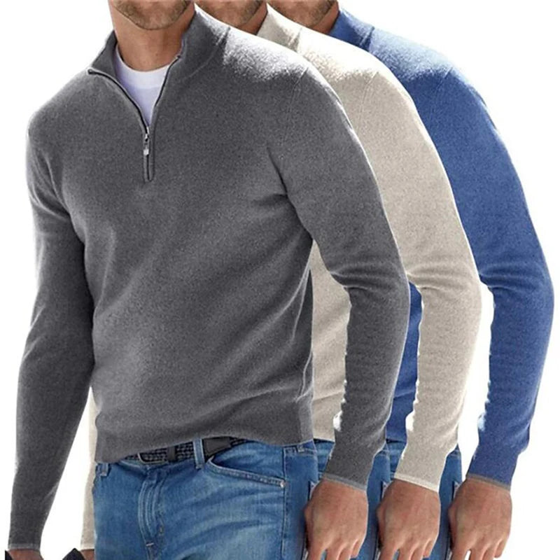 New Men's Sweaters V-neck Long Sleeve Pullover Autumn Lightweight Half Zipper Casual Sweater Outdoor Work Sweatshirts Winter Top