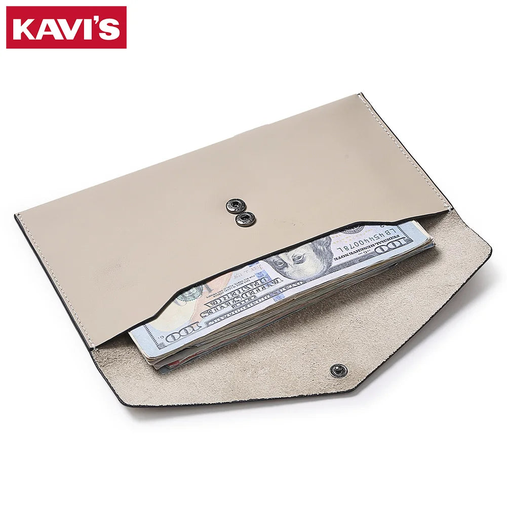 Genuine Leather Women's Wallet Reusable Money Clip Cash Bank Card Envelope Storage Money Bag Portable Leather Wallet Men
