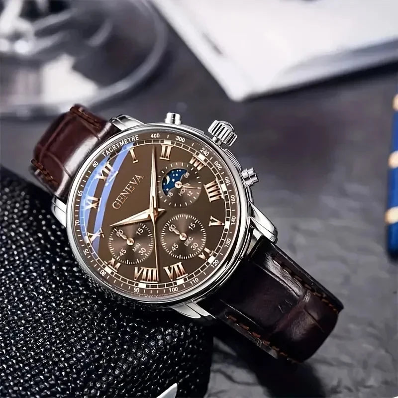Fashion Roma Dial Men Business Watches  Leather Strap Male's Analog Quartz Wristwatch Relogio Masculino（Without Box）