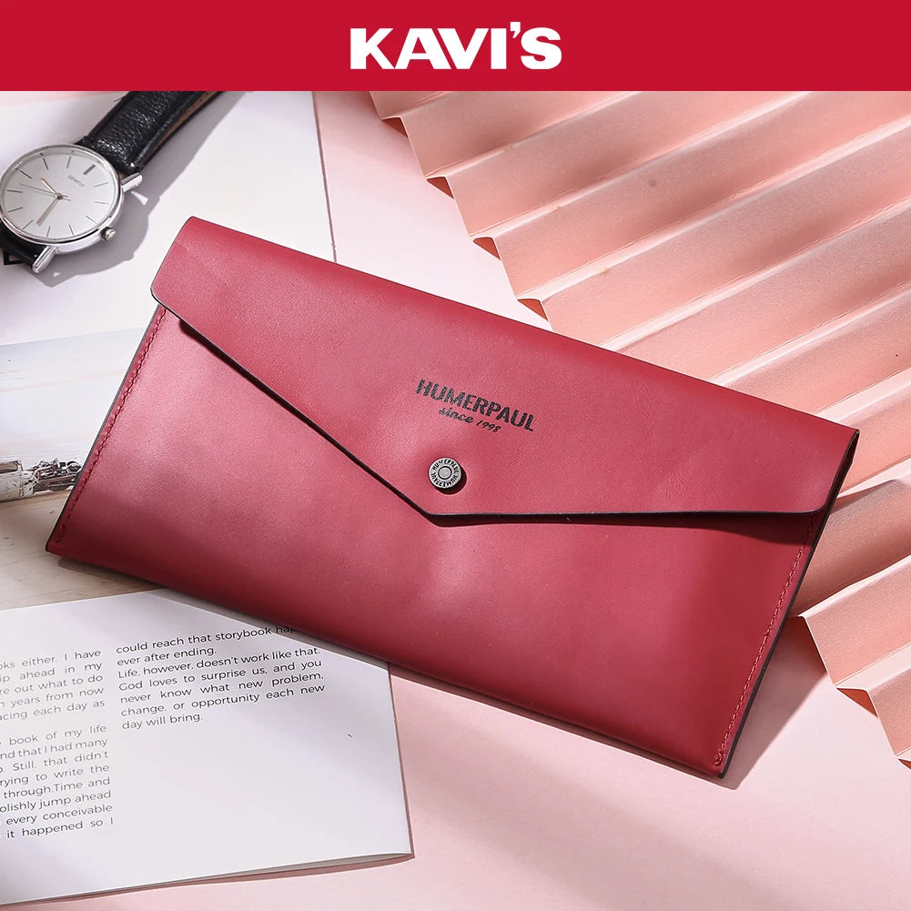 Genuine Leather Women's Wallet Reusable Money Clip Cash Bank Card Envelope Storage Money Bag Portable Leather Wallet Men