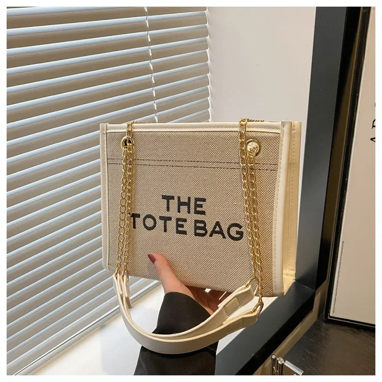 New Denim Patchwork Commuter Bag for Women, Large Capacity Embroidered Lettering Chain Underarm Crossbody Bag