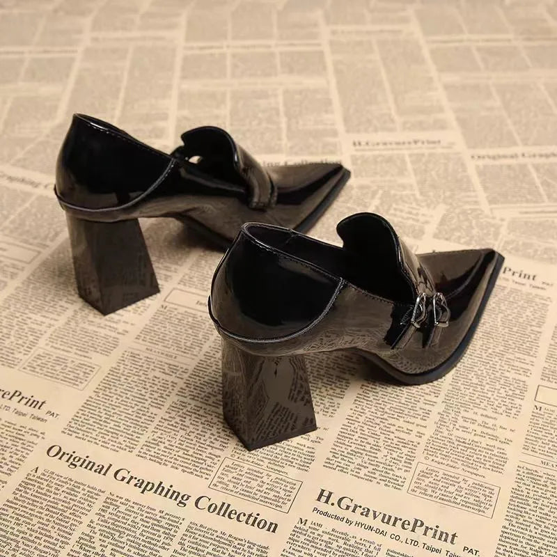 High Heels, 2026 Spring and Autumn New Collection, Women's Leather Shoes, Coarse Single Shoes, Patent Leather Versatile Shoes