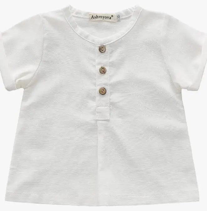 Vintage Linen Cotton Boys Shirt Toddler Summer Casual Clothing Sets Solid Short Sleeve T-Shirt Tops+Shorts Outfits For 0-3T Kids