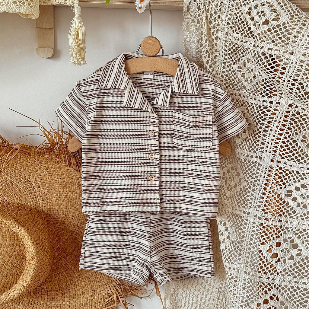 New Baby Short Sleeve Suit Striped Girls Boys Set Summer T-shirt +short Baby Clothes Children's Wear