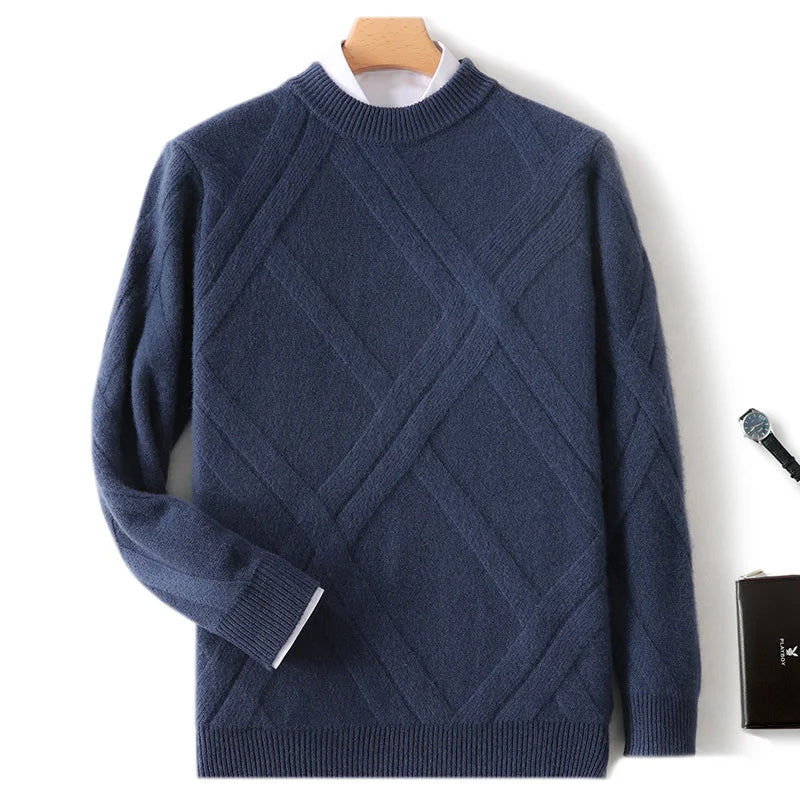 Round neck and long sleeves men's bottoming 100% pure cashmere men's double-stranded thick warm twisted leisure.