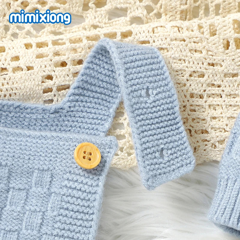 Newborn Baby Sleeveless Rompers Sleeveless Knit Infant Boys Girls Strap Jumpsuits Hats Clothes Sets 0-18m Toddler Playsuits 2pcs
