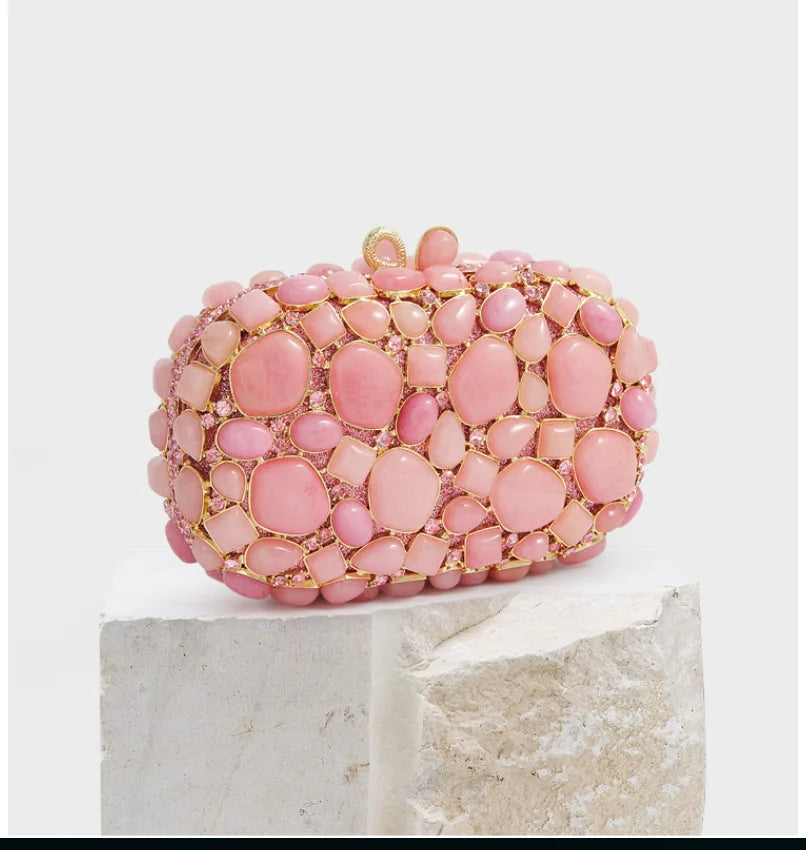 Women Pink Shell Clutch Purse Lady Stones Minaudiere Purses Party Dinner Rhinestone Handbags Crystal Evening Bags and Clutches