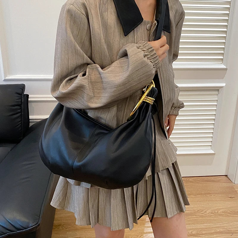 2025 Fashion Hobo Bag Luxury Designer Handbag Brand Women Tote Bag Gold Ring Handle Clutch Bag 8 Colors Pu Leather Lady Bag