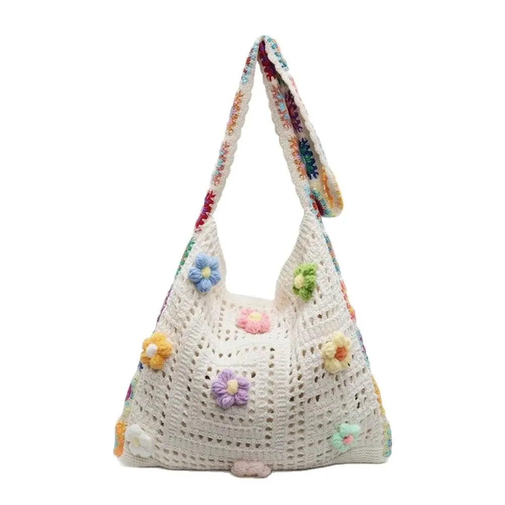 Knitted Bag Summer Beach Bag Forest-inspired Boho Crochet Bag Flowers Knitted Handbags Crossbody Shoulder Ladies Fashion Bag