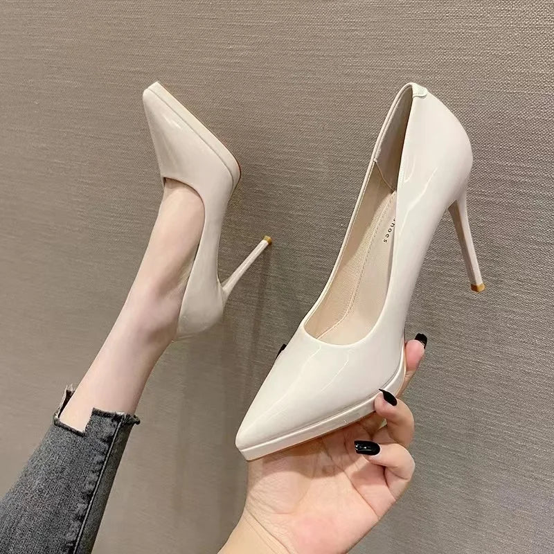 Pointed Toe High Heels Women's Shoes Comfortable Red Sole Waterproof Platform Spring Autumn Etiquette New 2025 Thin Heel