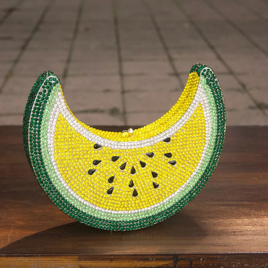 XIYUAN Watermelon Shaped Rhinestone Evening Clutch Bag Women Multicolor Crystal Handbag for Wedding Cocktail Summer Party Purse