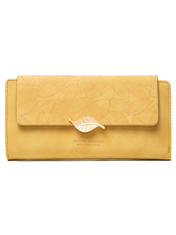 Purse Female Niche Design Retro Simple Long Mobile Phone Bag Frosted Leaf Women's Purse 2023 New Trend All-Matching Wallet Women