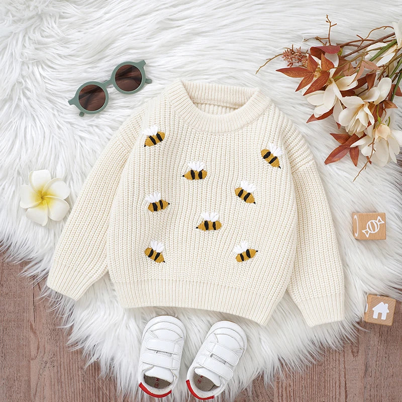 Baby Sweaters Knitted Infant Boys Girls Pullover Fashion Embroidered Bees Newborn Children Clothing Long Sleeve Tops Autumn Warm