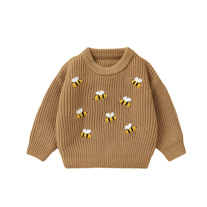 Baby Sweaters Knitted Infant Boys Girls Pullover Fashion Embroidered Bees Newborn Children Clothing Long Sleeve Tops Autumn Warm
