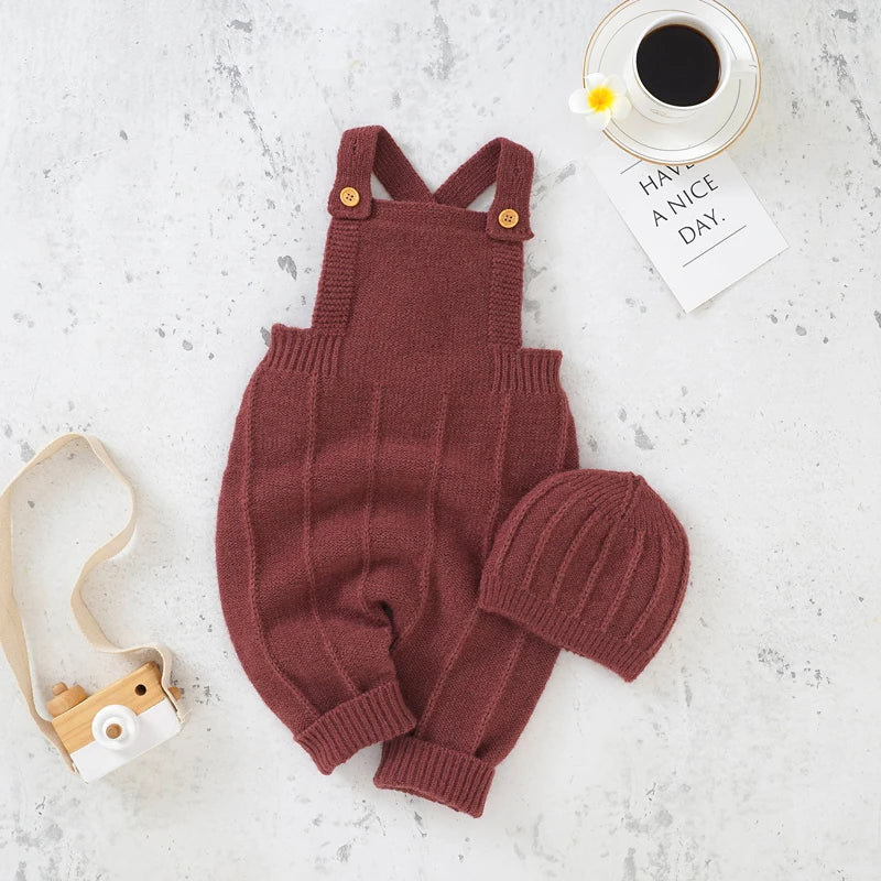 Baby Rompers Sleeveless Knitted Newborn Boys Girls Jumpsuits Hats 2pcs Outfits Sets Autumn Casual Outwear Toddler Infant Clothes
