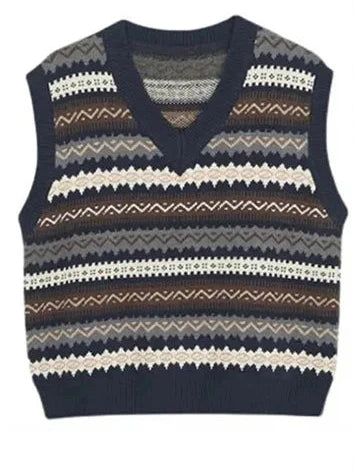 Japan Style Cute Women Sweater Vest Printed Sleeveless Loose Outerwear Knitted Waistcoat 2026 Vintage Y2K Autumn Pullovers Tops