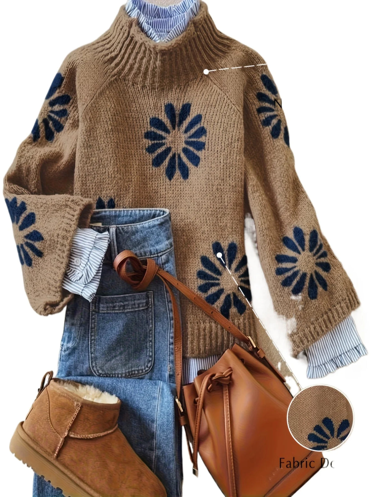 Winter Women's Knit Sweater Ribbed Floral Design Long Sleeve Pullover Fall New Arrival Knitwear Casual streetwear