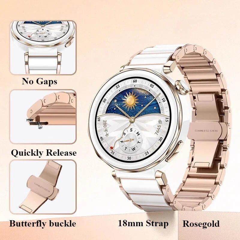 For Xiaomi Watch S4 41mm Ceramics Bracelet Strap 18mm Slim Women Watchband For Garmin Venu 4 41mm/Venu 2S 3S/Huawei GT6 5 4 41mm
