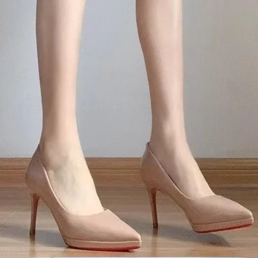 Pointed Toe High Heels Women's Shoes Comfortable Red Sole Waterproof Platform Spring Autumn Etiquette New 2025 Thin Heel