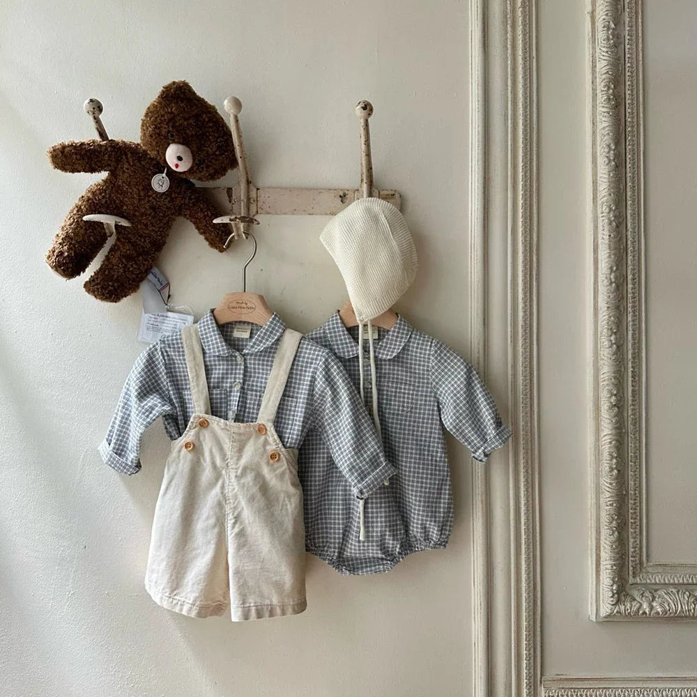 Baby Boys Clothes Girls Plaid Romper Long Sleeve Infant Bodysuit Custumes for Babies Romper Newborn Baby Clothes with Pockets