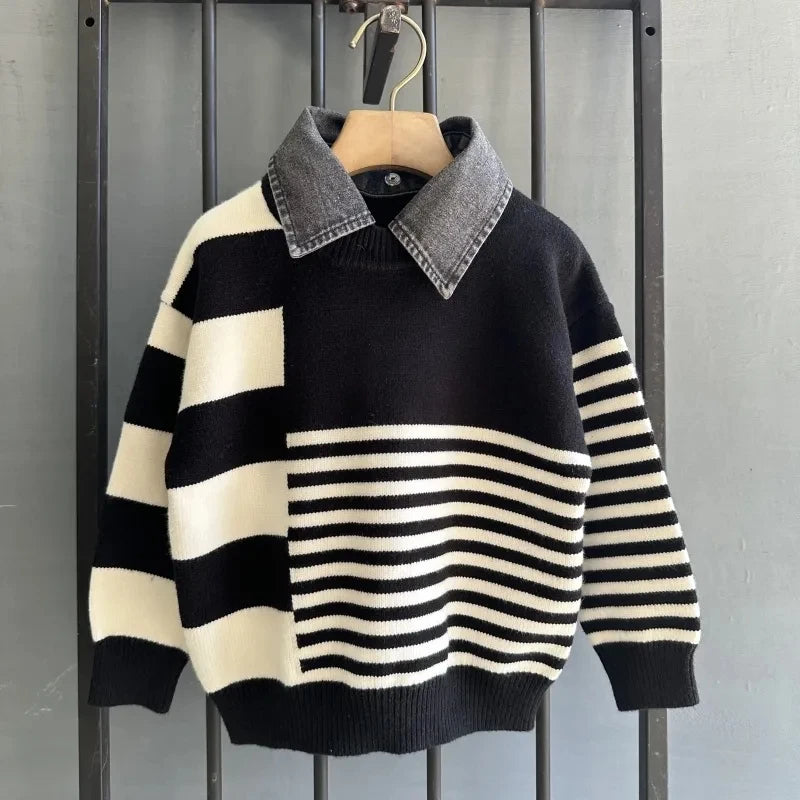 3 5 7 9Y Boys Sweaters Spring and Autumn Children's Pullover Sweaters Boys' Baby Thickened Knitwear Warm Sweaters