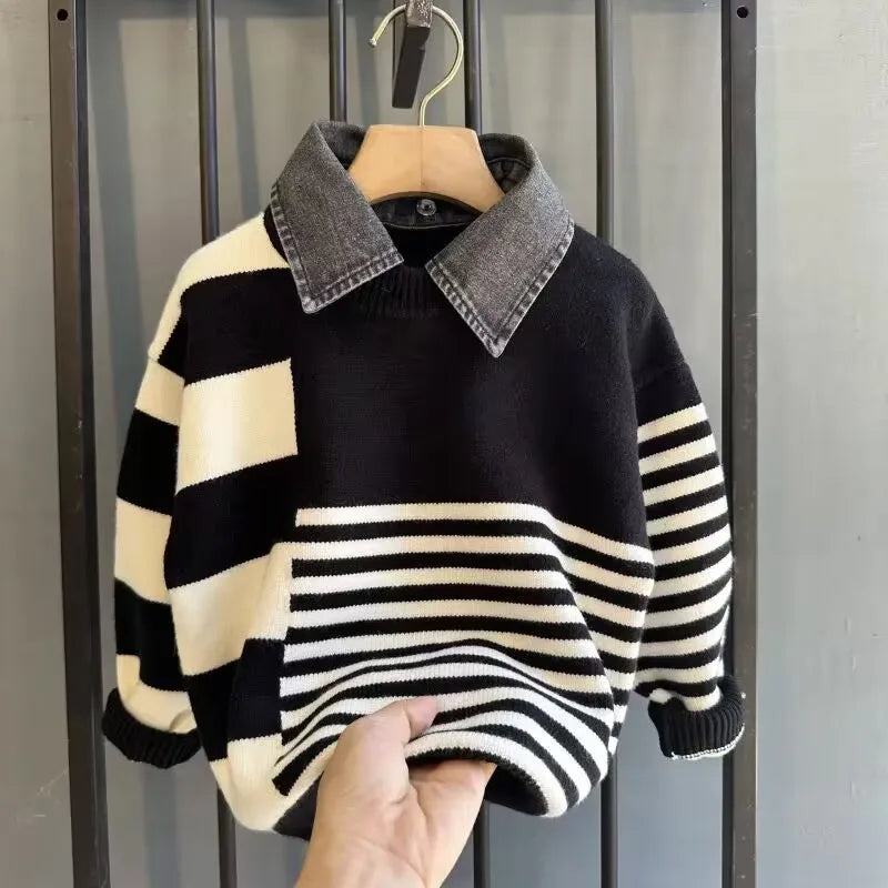 3 5 7 9Y Boys Sweaters Spring and Autumn Children's Pullover Sweaters Boys' Baby Thickened Knitwear Warm Sweaters