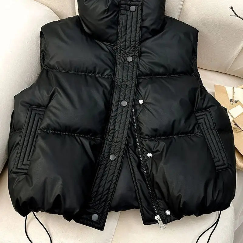 Trend Winter Down Cotton Vest Warm Women's Sleeveless Jacket Stand-up Collar Parkas Short Waistcoat Ladies Coat Windproof Top