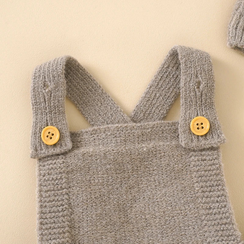 Baby Rompers Sleeveless Knitted Newborn Boys Girls Jumpsuits Hats 2pcs Outfits Sets Autumn Casual Outwear Toddler Infant Clothes