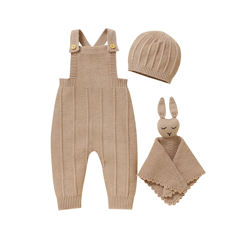 Newborn Baby Rompers Comfort Towels Knitted Girls Boy Jumpsuit Outfits Sleeveless Autumn 0-18M Infant Clothing Sets 3pcs Fashion