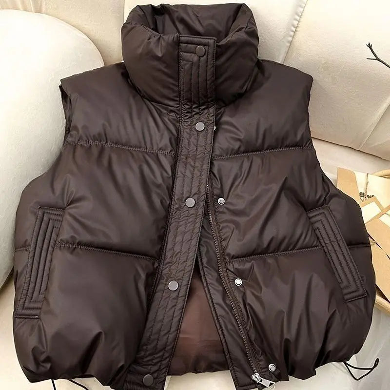 Trend Winter Down Cotton Vest Warm Women's Sleeveless Jacket Stand-up Collar Parkas Short Waistcoat Ladies Coat Windproof Top