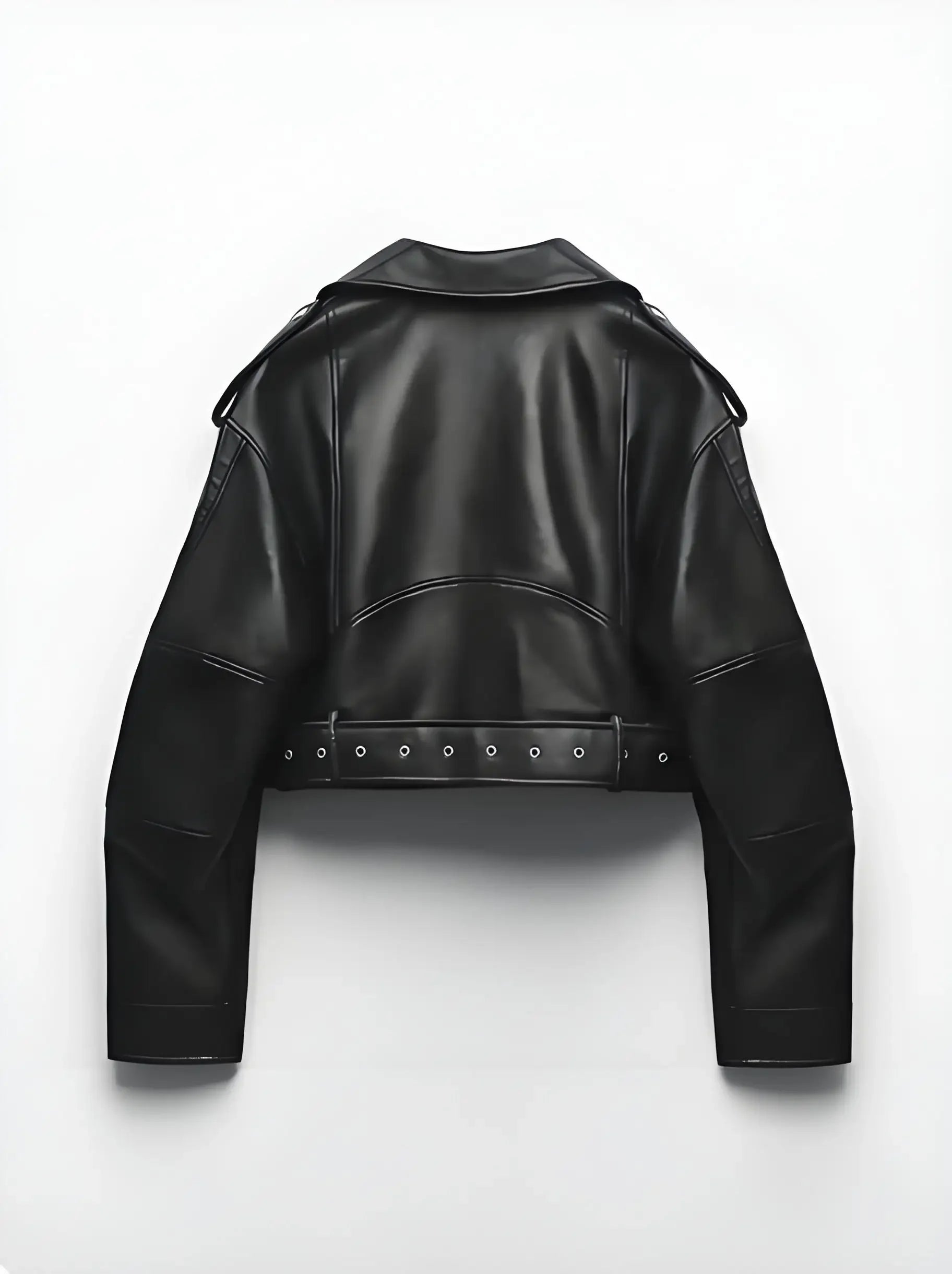 Faux PU Leather Jacket Casual Lady Lapel Zipper Short Leather Jacket High Women's Street Motorcycle Coat Tops