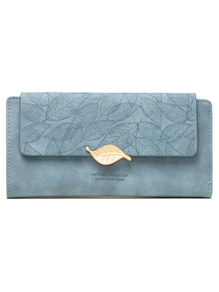 Purse Female Niche Design Retro Simple Long Mobile Phone Bag Frosted Leaf Women's Purse 2023 New Trend All-Matching Wallet Women