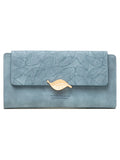 Purse Female Niche Design Retro Simple Long Mobile Phone Bag Frosted Leaf Women's Purse 2023 New Trend All-Matching Wallet Women