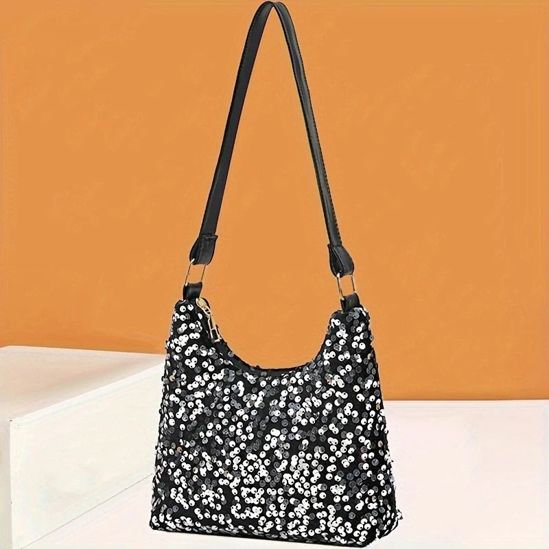 New women's Korean fashion bag with sequin decoration, versatile square shoulder purse, trendy small handbag for daily wear