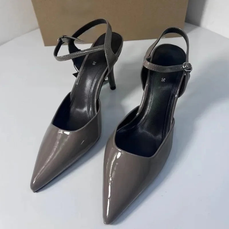 High Heels Women's Shoes for Business Elegant Pointed Toe Patent Leather Daily Office Stilettos Designer Summer Ladies Sandals