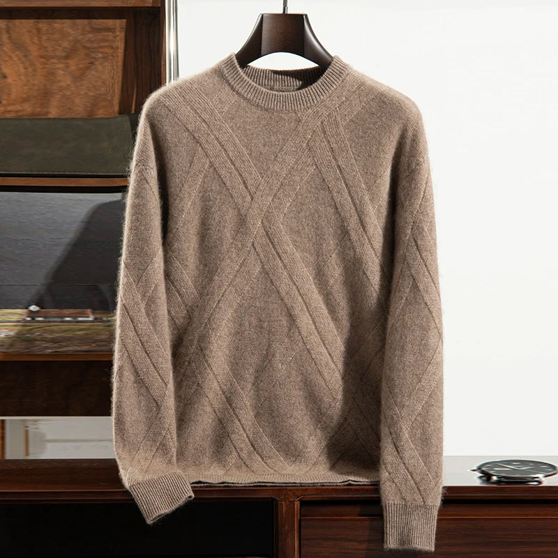 New Release: 100% Cashmere Men's Round Neck Pullover Sweater Autumn Winter Thick Knit Men's Sweater Casual Long Sleeved Tops