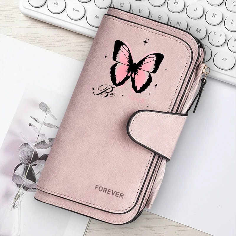 Women Butterfly Long Zipper Wallet Buckle Handbags Coin Purse Soft PU Leather Multi-Card Holder Cute Large Capacity Bag Gift