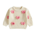 Pudcoco Toddler Kids Baby Girl Fall Sweater 3D Bowknot Long Sleeve Crew Neck Warm Clothes Winter Knitwear 9M-4T