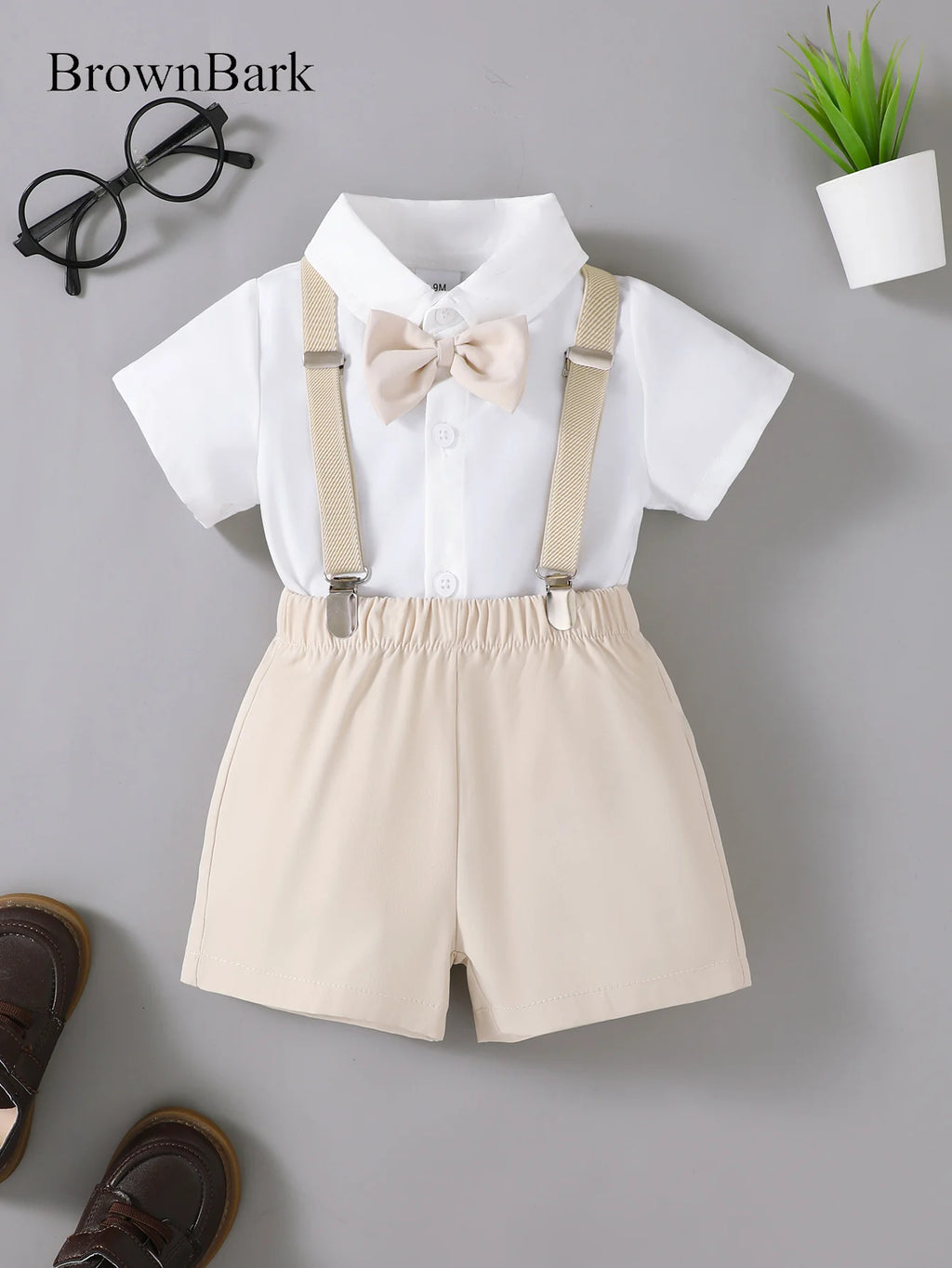 Summer  0-3 Years Old  Infant Baby  Girls  Short  Sleeved Lapel  Top  and Straps  Shorts   Casual  2-Piece  Set