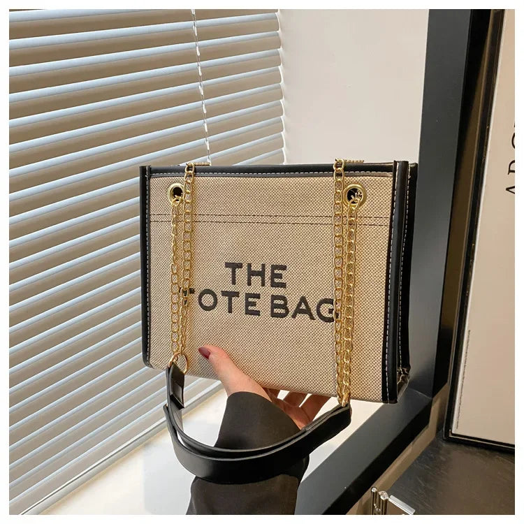 New Denim Patchwork Commuter Bag for Women, Large Capacity Embroidered Lettering Chain Underarm Crossbody Bag