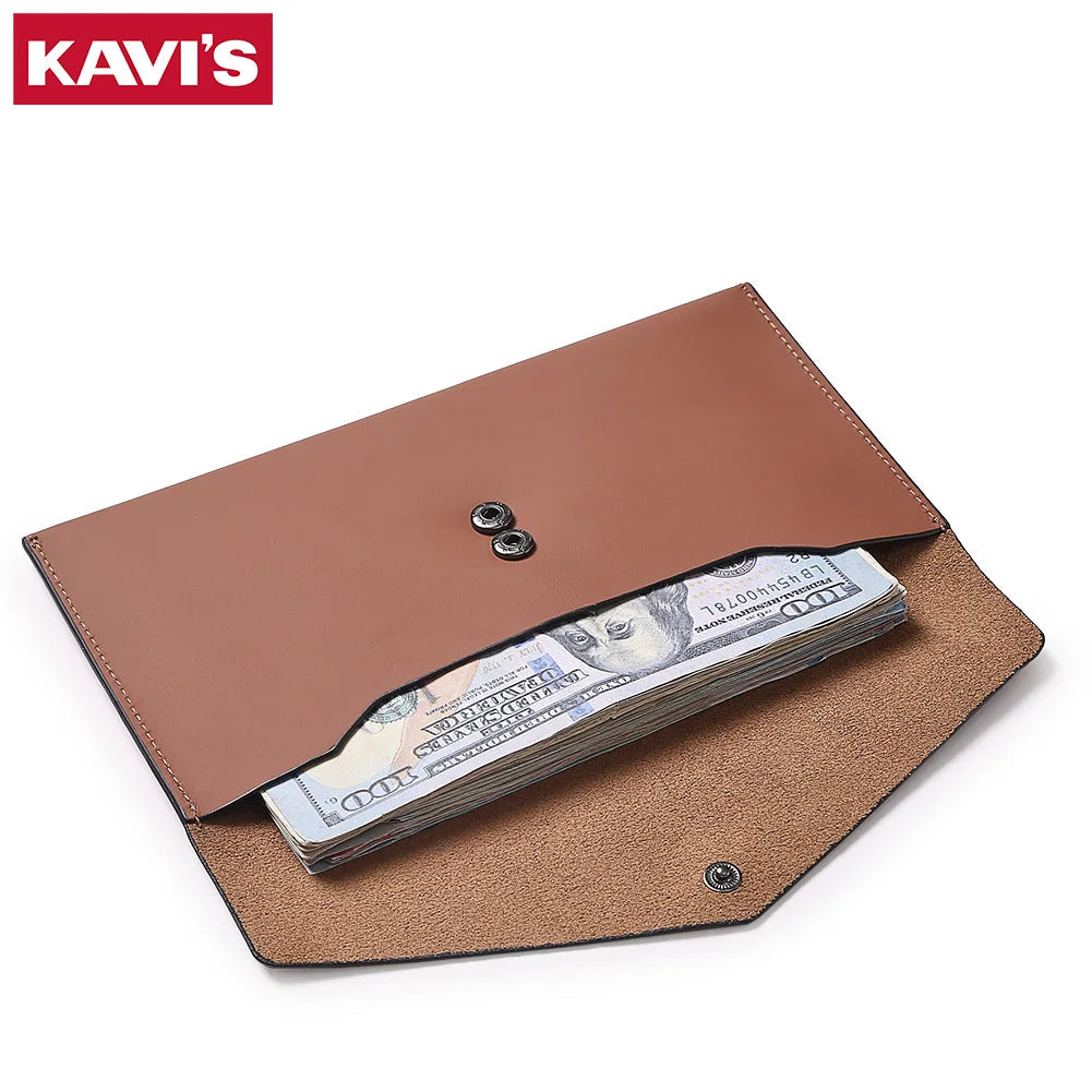 Genuine Leather Women's Wallet Reusable Money Clip Cash Bank Card Envelope Storage Money Bag Portable Leather Wallet Men